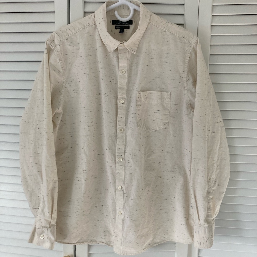 Men's Marc Anthony Luxury Slim Fit Cotton Cream Speckled LS Button-Up Shirt XL